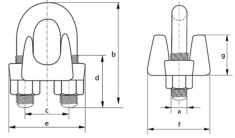 Green Pin Wire Rope Clamps dimensions